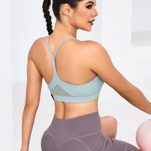 RUNNING GIRL Y-Back Sports Bras for Women, Medium Impact Wirefree Padded Bra Workout Crop Top Longline Sports Bra Push up