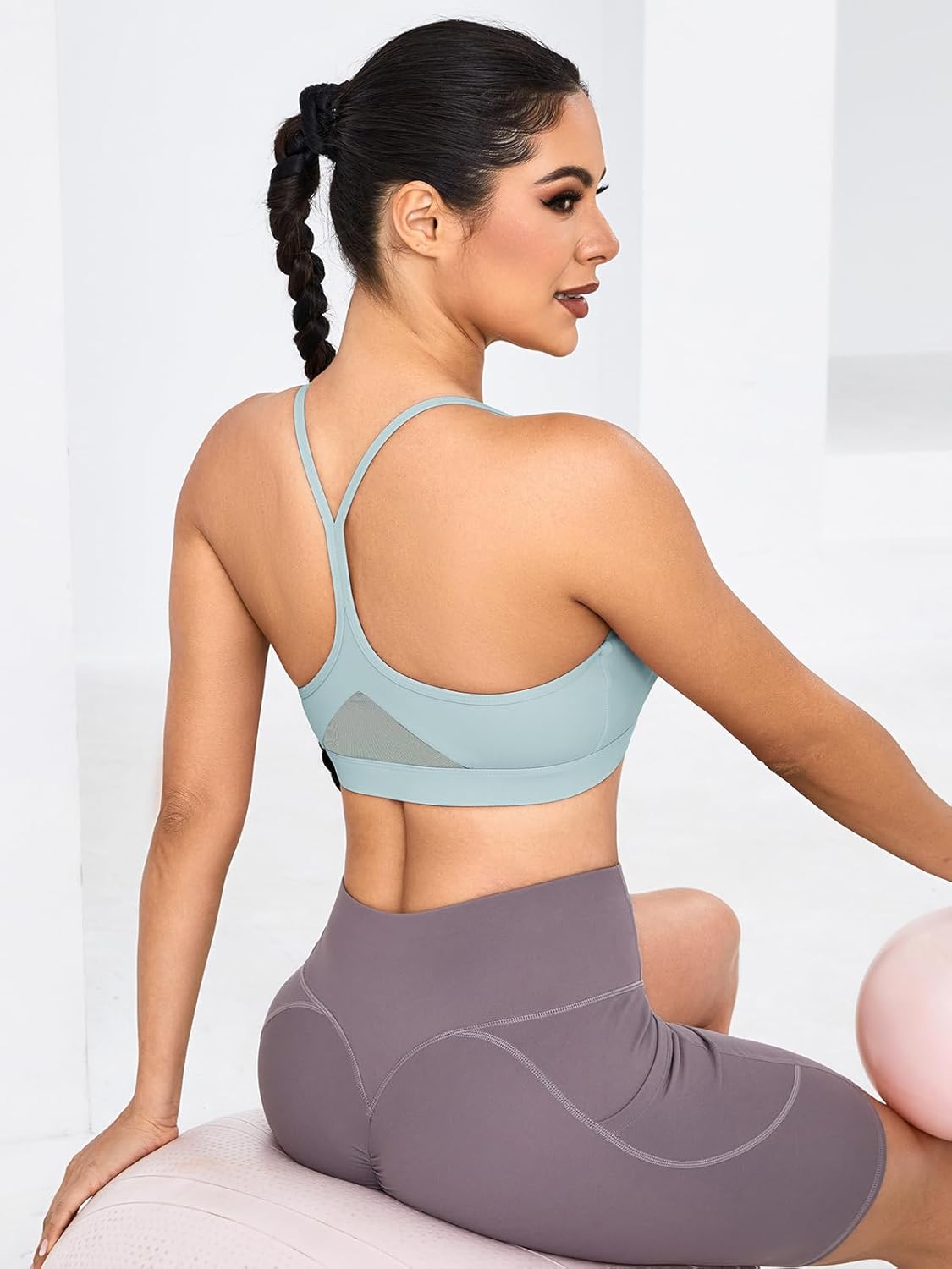 RUNNING GIRL Y-Back Sports Bras for Women, Medium Impact Wirefree Padded Bra Workout Crop Top Longline Sports Bra Push up