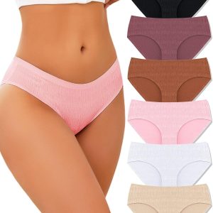 Seamless Underwear for Women No Show Cheeky Low Rise Bikini Jacquard Soft Ladies Panties Breathable Stretch Hipster 6 Pack