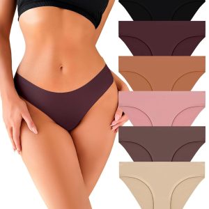 Seamless Underwear for Women Soft No Show Panties Sexy High Cut Invisible Hipster Silky Cheeky Ladies Bikini 6 Pack