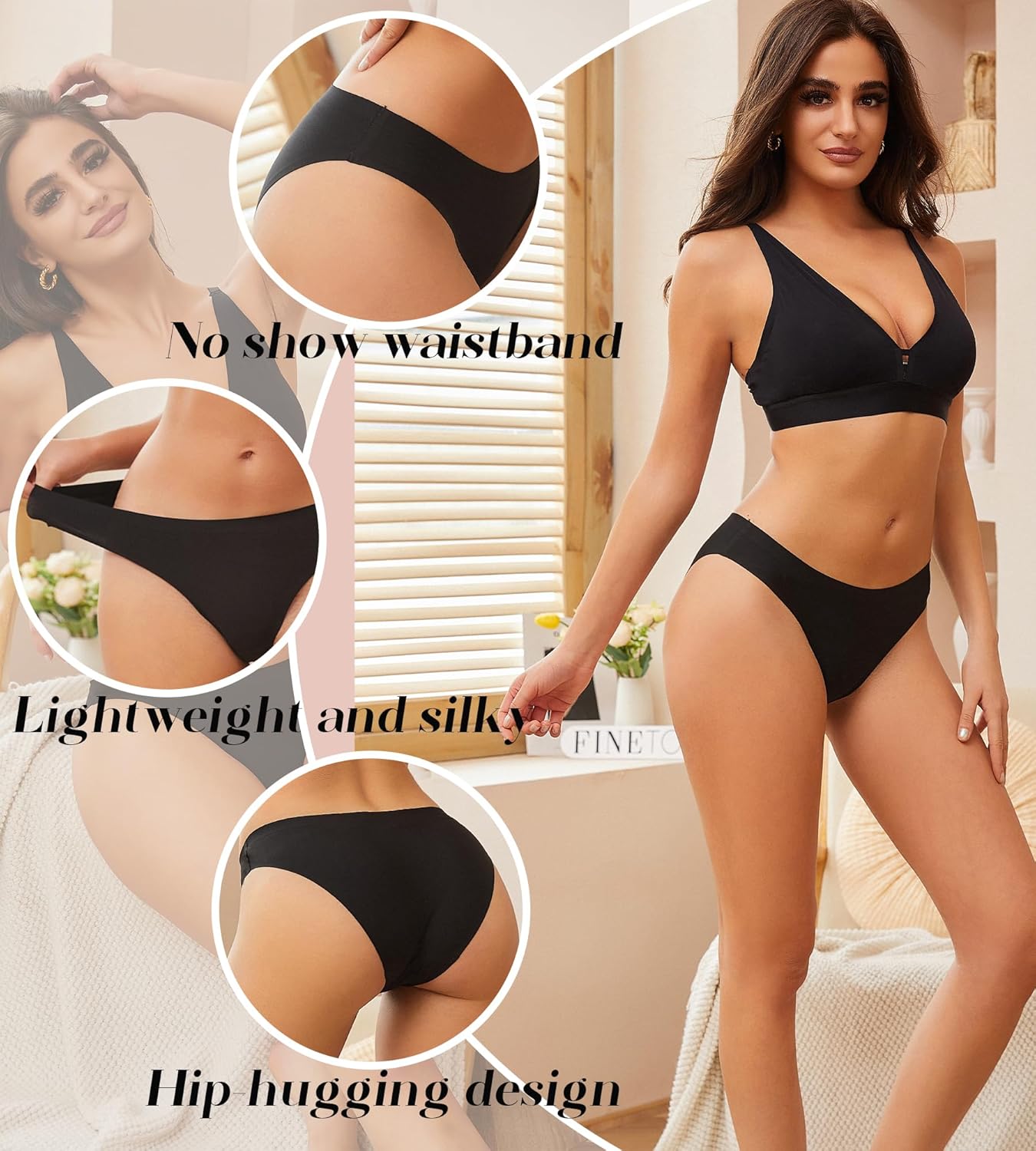 Seamless Underwear for Women Soft No Show Panties Sexy High Cut Invisible Hipster Silky Cheeky Ladies Bikini 6 Pack