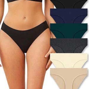 Seamless Underwear for Women Soft No Show Panties Sexy High Cut Invisible Hipster Silky Cheeky Ladies Bikini 6 Pack