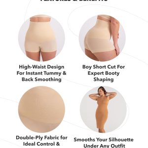 SHAPERMINT Tummy Control Shapewear - Body Shaper Tummy Control Boyshort, Body Shaper for Women, Plus Size Shapewear