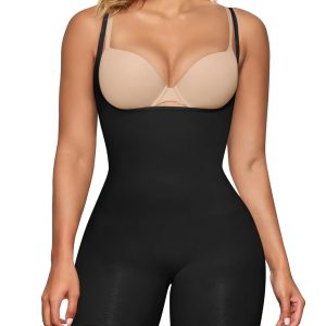SHAPERX Open Bust Shapewear Tummy Control Bodysuits for Women Seamless Compression High Waisted Body Shaper