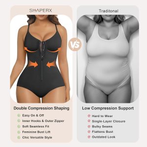 SHAPERX Shapewear Bodysuit for Women Tummy Control Seamless Zip-Up Body Shaper Snatched Waist Sculpting Body Suit