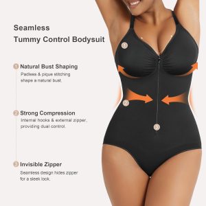 SHAPERX Shapewear Bodysuit for Women Tummy Control Seamless Zip-Up Body Shaper Snatched Waist Sculpting Body Suit