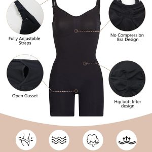 SHAPERX Shapewear for Women Tummy Control Bodysuit Mid Thigh Butt Lifter Body Shaper Shorts