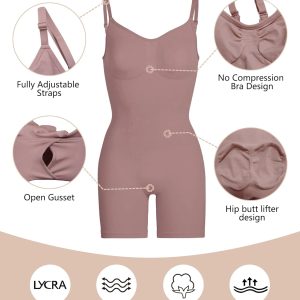 SHAPERX Shapewear for Women Tummy Control Bodysuit Mid Thigh Butt Lifter Body Shaper Shorts