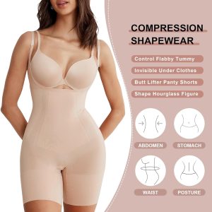 SHAPERX Shapewear for Women Tummy Control Open Bust Thigh Slimmer Body Shaper