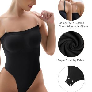 SHAPERX Strapless Shortie Bodysuit for Women Tummy Control Shapewear Seamless Sculpt Body Shaper with Removable Straps