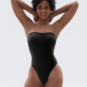 SHAPERX Strapless Shortie Bodysuit for Women Tummy Control Shapewear Seamless Sculpt Body Shaper with Removable Straps