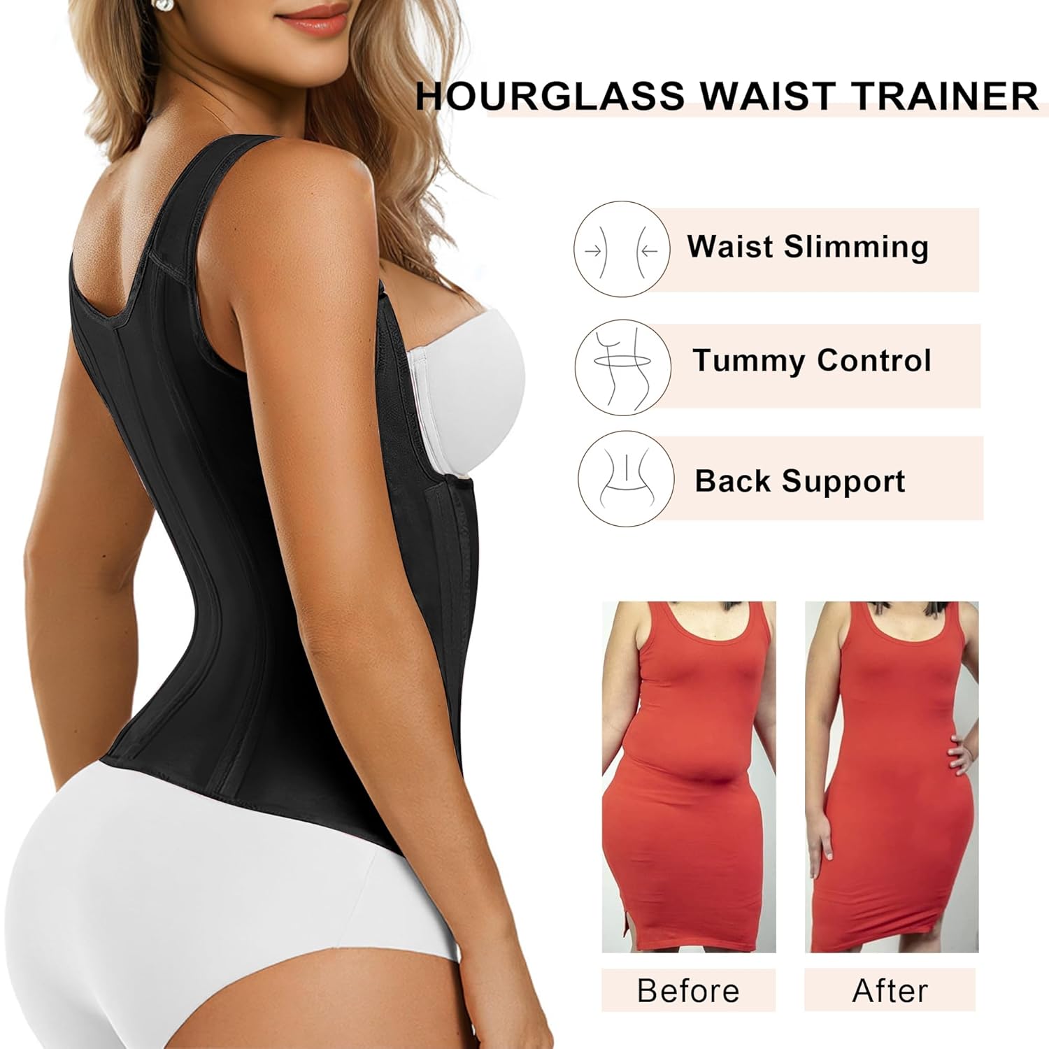 SHAPERX Waist Trainer Corset for Women Tummy Control Sport Girdle Hourglass Waist Cincher Body Shaper with Steel Boned