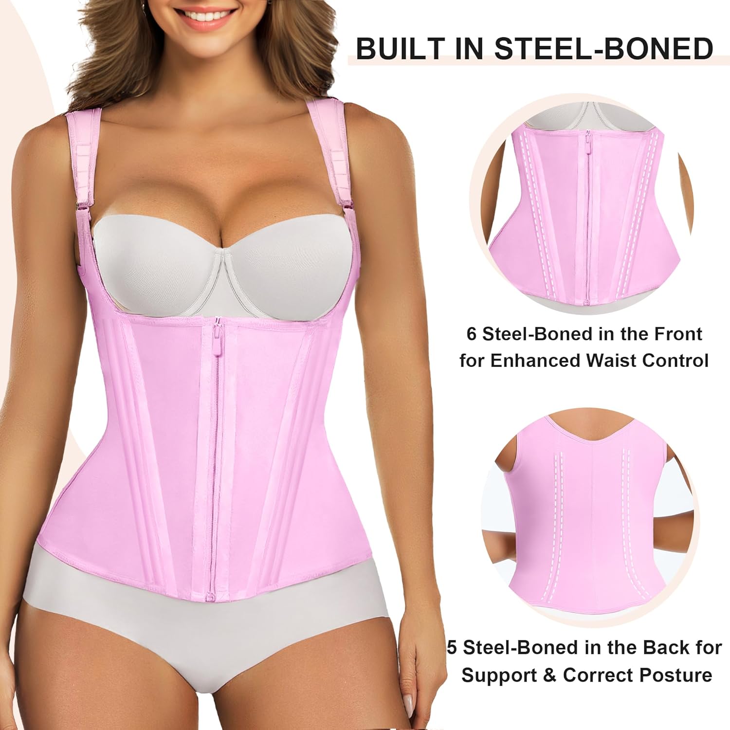 SHAPERX Waist Trainer Corset for Women Tummy Control Sport Girdle Hourglass Waist Cincher Body Shaper with Steel Boned