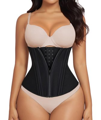SHAPERX Waist Trainer for Women Corset Shapewear Tummy Control Sport Workout Waist Cincher Body Shaper Zipper and Hooks