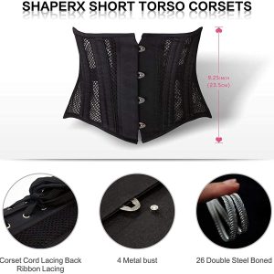 SHAPERX Women's 26 Steel Boned Corset Short Torso Heavy Duty Waist Trainer Corset