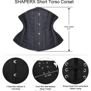 SHAPERX Women's Heavy Duty Corset Double Steel Boned Waist Trainer Corsets Underbust Body Shaper