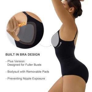 SHAPERX Women's Shapewear Tummy Control Bodysuit with Removable Pads Seamless Sculpting Mid Thigh Body Shaper