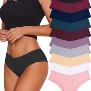 Sth Big 10 Pack Womens Cotton Underwear Sexy Stretch V-Waist Ladies Bikini Panties Low Rise Cotton Cheeky Hipster S-XXL