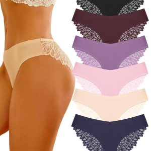 Sth Big Cheeky Underwear for Women Lace No Show Bikini Soft Breathe Seamless Panties Ladies Sexy Hipster Set 6 Pack