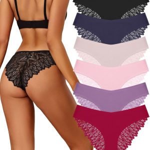 Sth Big Cheeky Underwear for Women Lace No Show Bikini Soft Breathe Seamless Panties Ladies Sexy Hipster Set 6 Pack