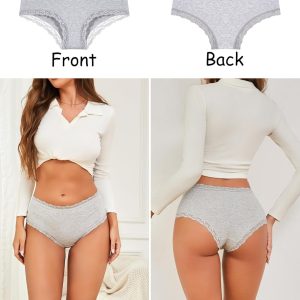 Sth Big Cotton Underwear for Women High Waisted Womens Underwear Pack Sexy Lace Edge Bikini Cheeky Panties Brief