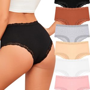 Sth Big Cotton Underwear for Women High Waisted Womens Underwear Pack Sexy Lace Edge Bikini Cheeky Panties Brief