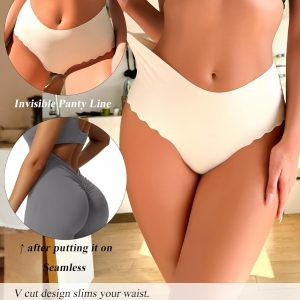 Sth Big High Waisted Seamless Underwear for Women No Show Panties Cheeky Scalloped Edge Bikini Breathable Briefs 6 Pack