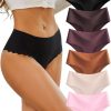 Sth Big High Waisted Seamless Underwear for Women No Show Panties Cheeky Scalloped Edge Bikini Breathable Briefs 6 Pack
