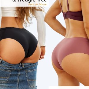 Sth Big High Waisted Seamless Underwear for Women No Show Panties Cheeky Scalloped Edge Bikini Breathable Briefs 6 Pack