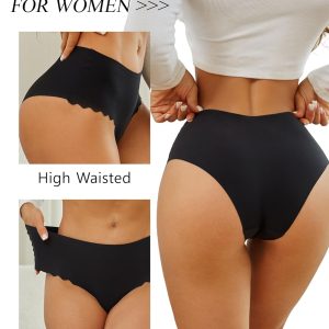 Sth Big High Waisted Seamless Underwear for Women No Show Panties Cheeky Scalloped Edge Bikini Breathable Briefs 6 Pack