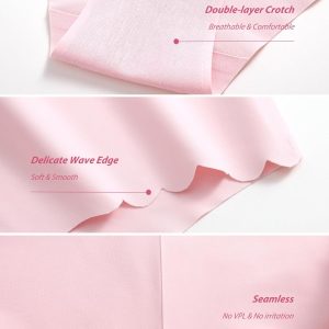 Sth Big High Waisted Seamless Underwear for Women No Show Panties Cheeky Scalloped Edge Bikini Breathable Briefs 6 Pack