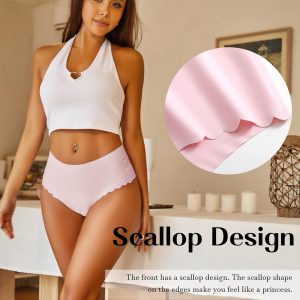 Sth Big High Waisted Seamless Underwear for Women No Show Panties Cheeky Scalloped Edge Bikini Breathable Briefs 6 Pack