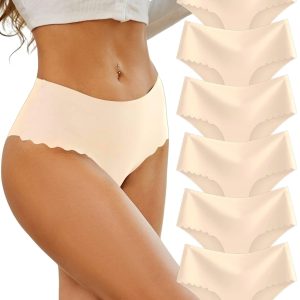 Sth Big High Waisted Seamless Underwear for Women No Show Panties Cheeky Scalloped Edge Bikini Breathable Briefs 6 Pack