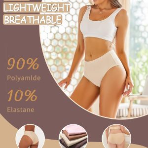 Sth Big High Waisted Underwear for Women Lightweight No Show Panties Comfortable Full Coverage Briefs Seamless 4 Pack