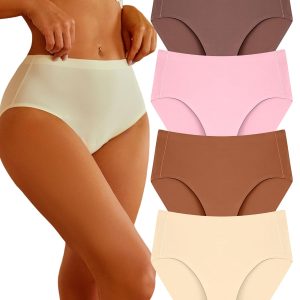 Sth Big High Waisted Underwear for Women Lightweight No Show Panties Comfortable Full Coverage Briefs Seamless 4 Pack