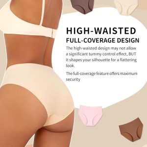 Sth Big High Waisted Underwear for Women Lightweight No Show Panties Comfortable Full Coverage Briefs Seamless 4 Pack
