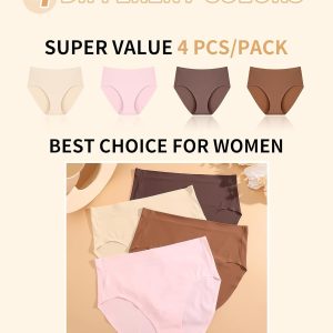 Sth Big High Waisted Underwear for Women Lightweight No Show Panties Comfortable Full Coverage Briefs Seamless 4 Pack