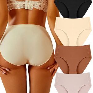 Sth Big High Waisted Underwear for Women Lightweight No Show Panties Comfortable Full Coverage Briefs Seamless 4 Pack