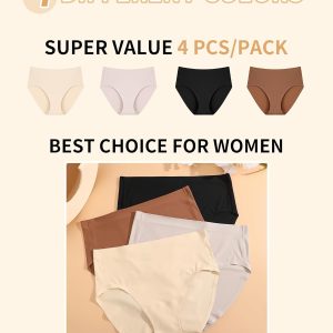 Sth Big High Waisted Underwear for Women Lightweight No Show Panties Comfortable Full Coverage Briefs Seamless 4 Pack