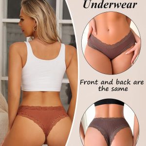 Sth Big Womens Cotton Underwear Sexy Lace Brazilian Panties Soft Breathable Cotton Bikini for Ladies 6 Pack