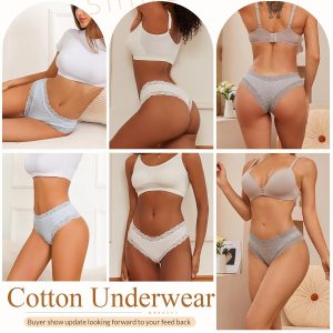 Sth Big Womens Cotton Underwear Sexy Lace Brazilian Panties Soft Breathable Cotton Bikini for Ladies 6 Pack