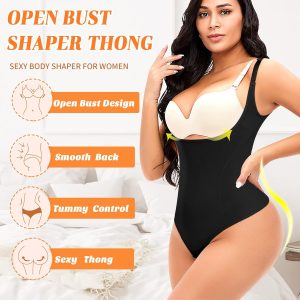 Thong Shapewear Bodysuit for Women Tummy Control Open Bust Body Shaper Slimmer Shaping Thong