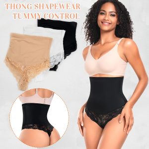 Tummy Control Thong Shapewear for Women High Waisted Body Shaper Panties Lace Shaping Thong Girdle