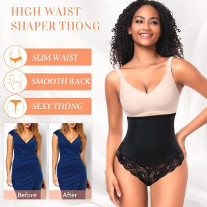 Tummy Control Thong Shapewear for Women High Waisted Body Shaper Panties Lace Shaping Thong Girdle