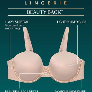 Vanity Fair Womens Full Figure Beauty Back Smoothing Bra, 4 Way Stretch Fabric, Lightly Lined Cups Up to H