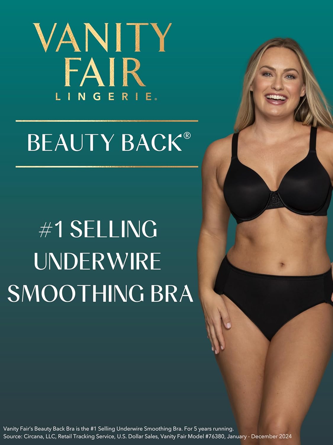 Vanity Fair Womens Full Figure Beauty Back Smoothing Bra, 4 Way Stretch Fabric, Lightly Lined Cups Up to H
