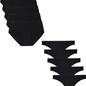 voenxe 5-Pack Seamless Women Underwear Thongs and 5-Pack Women Seamless Hipster Underwear No Show Briefs,Comfortable Undies for Women