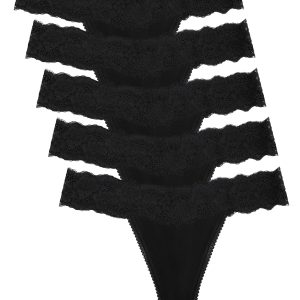 voenxe 5-Pack Women Bikini Underwear and 5-Pack Seamless Lace Thongs,Seamless Breathable Ladies Panties,No Show Comfortable Briefs Undies for Women