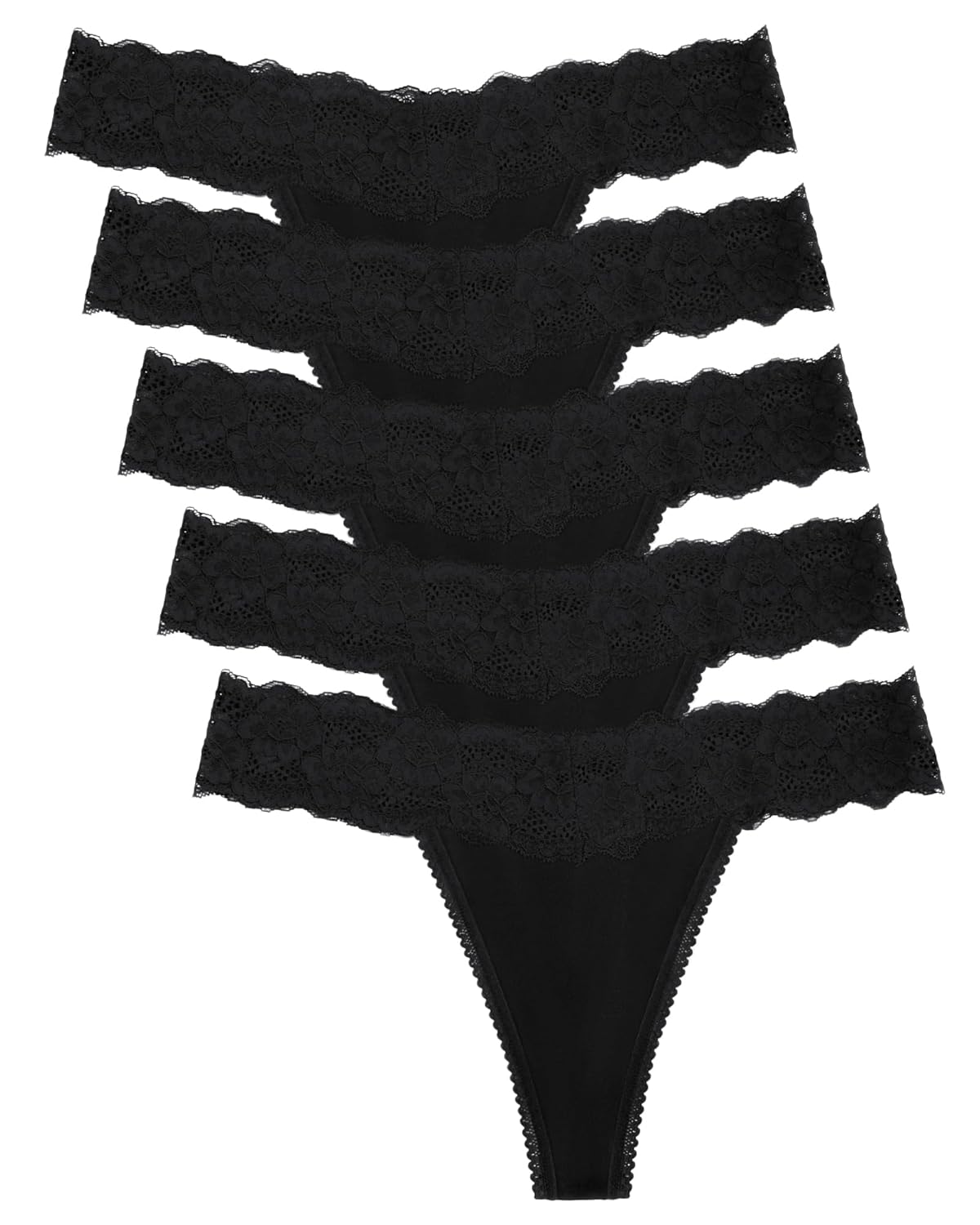 voenxe 5-Pack Women Bikini Underwear and 5-Pack Seamless Lace Thongs,Seamless Breathable Ladies Panties,No Show Comfortable Briefs Undies for Women