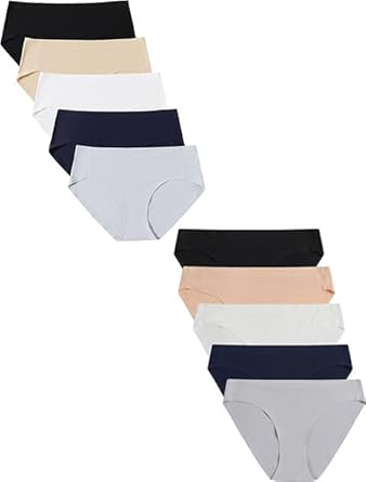 voenxe 5-Pack Women Bikini Underwear and 5-Pack Women Seamless Hipster Underwear Seamless Breathable Ladies Panties,No Show Comfortable Briefs Undies for Women